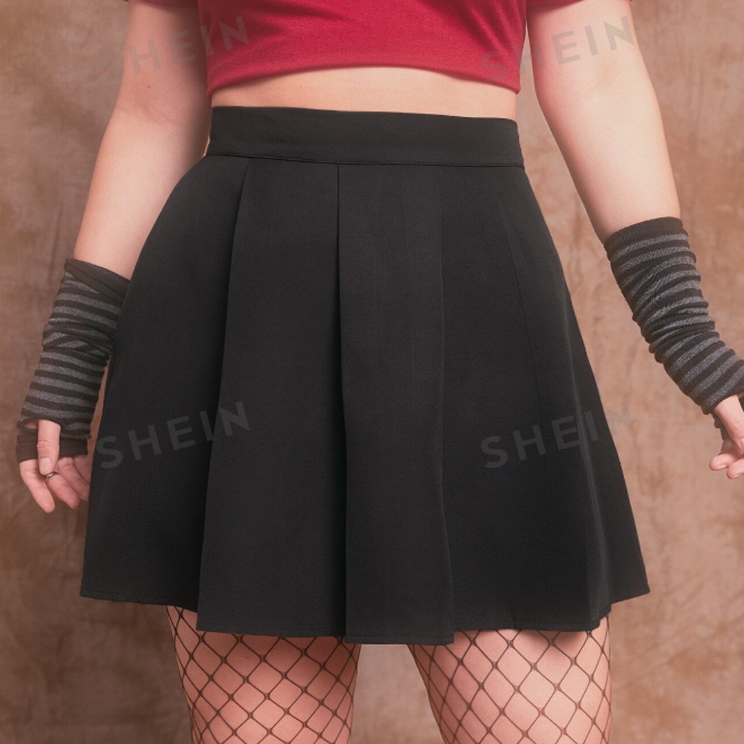 ROMWE Kawaii Plus High Waist Pleated Skirt Women s Fashion