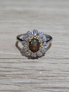 S925 Black Opal Flower Ring