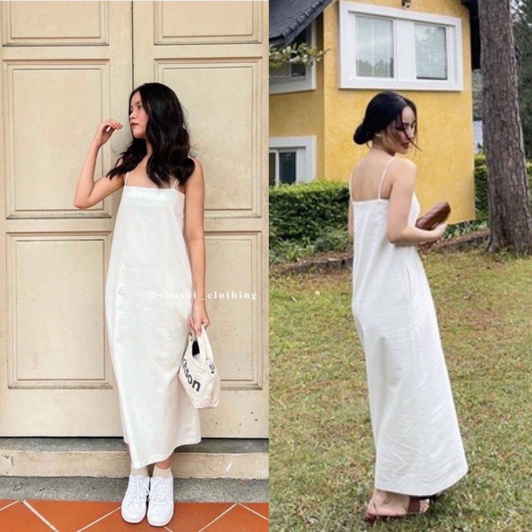 White linen spaghetti strap dress outlet