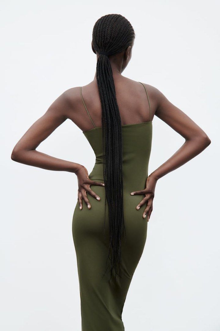SUPER SALE! ZARA Olive Green Long elastic ice silk dress, Women's Fashion,  Dresses & Sets, Dresses on Carousell