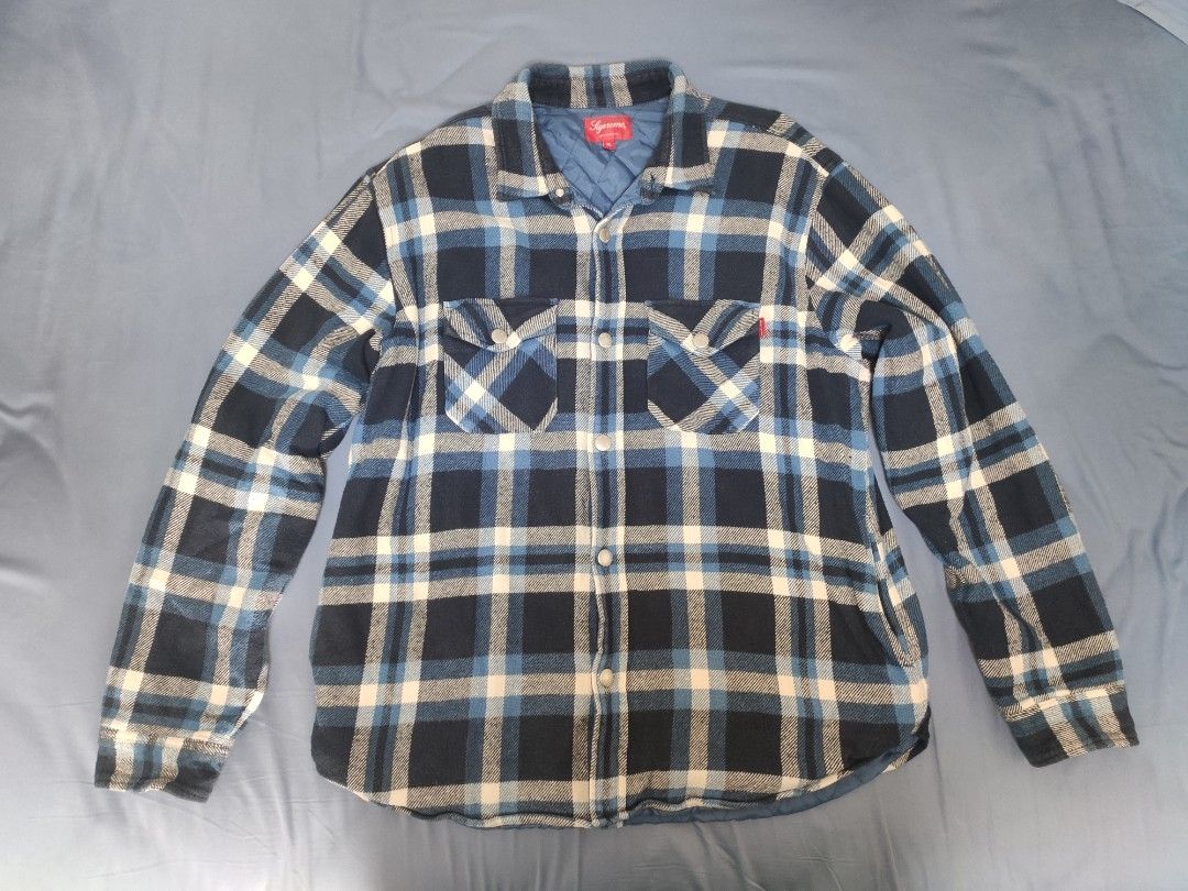 Supreme Quilted Arc Logo Flannel Shirt Size XL, 名牌, 服裝- Carousell