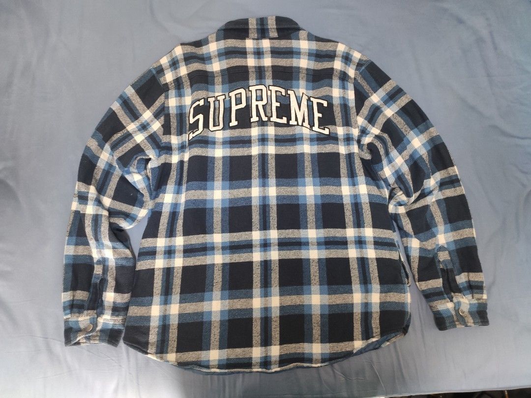 Supreme Quilted Arc Logo Flannel Shirt Size XL, 名牌, 服裝- Carousell
