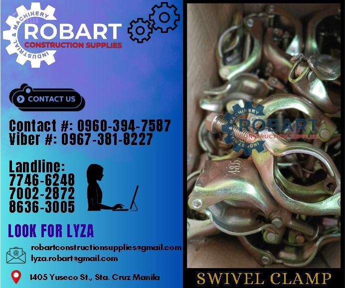 Swivel Clamp (Category: Construction Tools & Equipment) located in Manila. Submitted by lyzarobart1999 (Listing ID 1287416471, Image 1). Description: Swivel Clamp Size: 1-1/2" 𝐒𝐄𝐍𝐃 𝐔𝐒 𝐌𝐄𝐒𝐒𝐀𝐆𝐄 𝐅𝐎𝐑 𝐈𝐍𝐐𝐔𝐈𝐑𝐈𝐄𝐒 ‼️ 0 9 6 7 3 8 1 8 2 2 7 0 9 6 0 3 9 4 7 5 8 7 𝐋𝐚𝐧𝐝𝐥𝐢𝐧𝐞 𝐍𝐮𝐦𝐛𝐞𝐫𝐬: 𝟕 𝟕 𝟒 𝟔 - 𝟔 𝟐 𝟒 𝟖 / 𝟕 𝟎 𝟎 𝟐 - 𝟐 𝟖 𝟕 𝟐 / 𝟖 𝟔 𝟑 𝟔 - 𝟑 𝟎 𝟎 𝟓 𝐋𝐎𝐎𝐊 𝐅𝐎𝐑 𝐋𝐘𝐙𝐀 𝘌𝘮𝘢𝘪𝘭: 𝘳𝘰𝘣𝘢𝘳𝘵𝘤𝘰𝘯𝘴