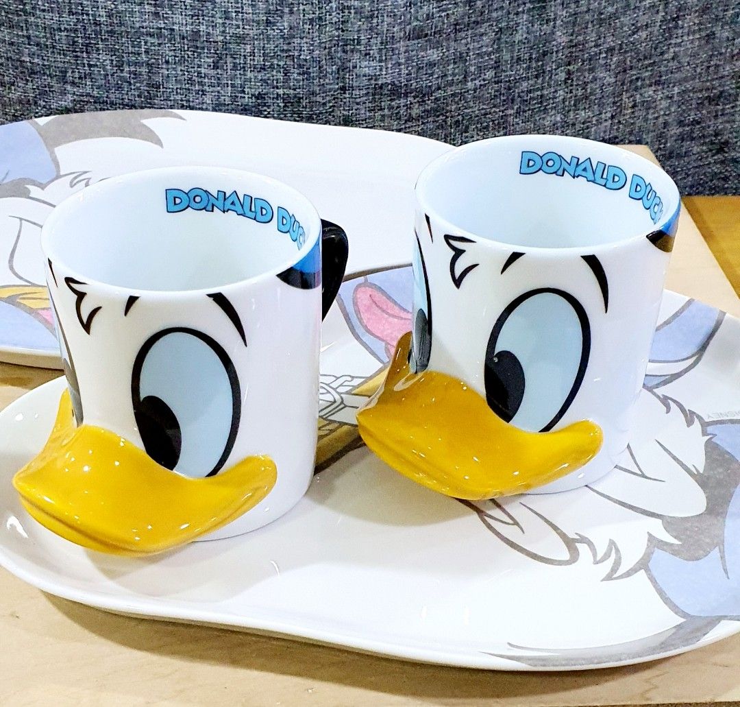 [B1F1] Tokyo Disney Donald shape plate pair and 3D Mug pair combo ...