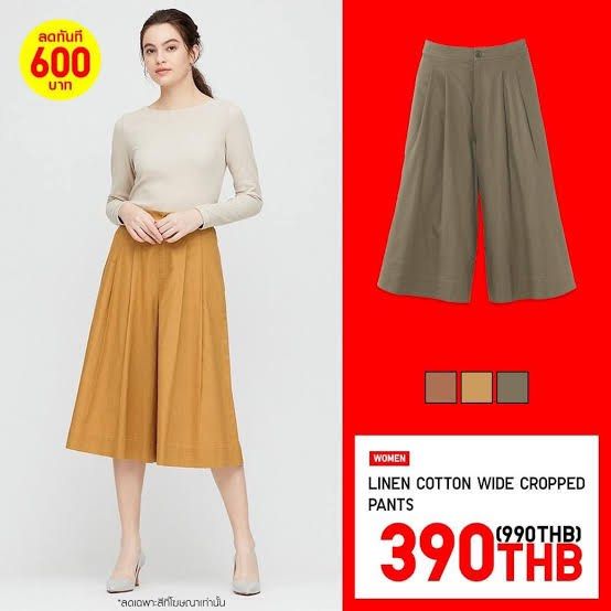 Uniqlo linen cotton wide cropped pants cheap