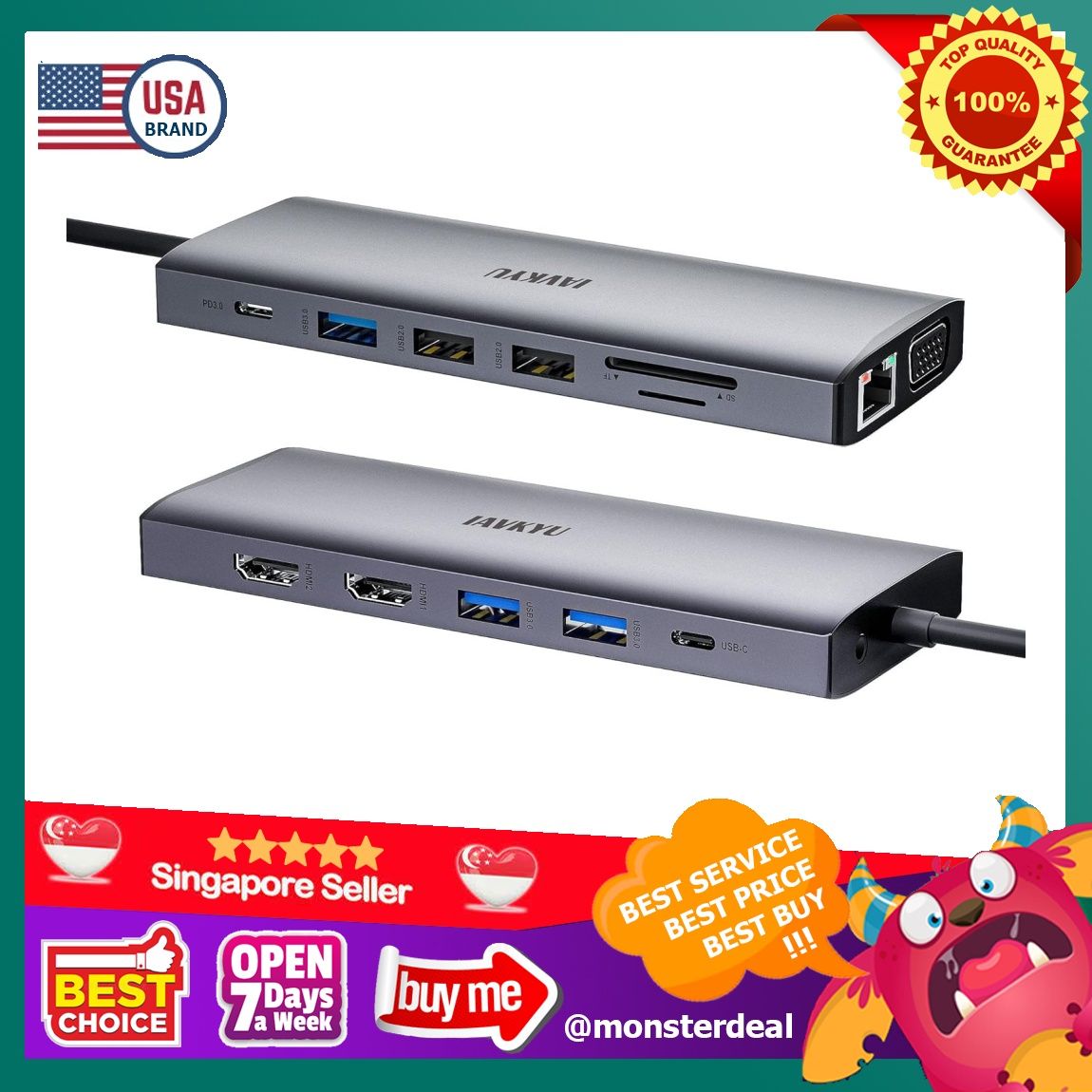 USB C Docking Station Dual Monitor, 14 in 1 Hub Triple Display Adapter with  2 HDMI,