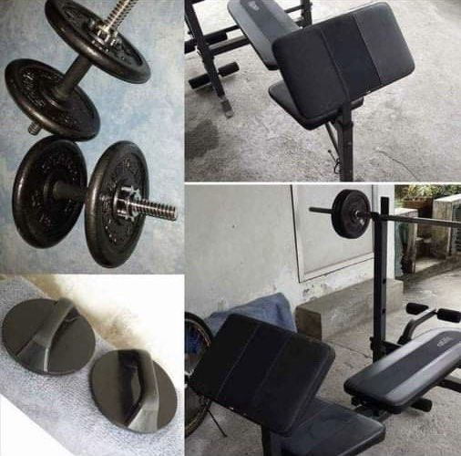 Weights and Dumbbells (Category: Weights & Dumbbells) located in Pasig City. Submitted by declutter_a_ciro (Listing ID 1287360108, Image 2). Description: - First 3 pics are taken when bought in 2022 - Other pics are its current condition - RFS: Di nagagamit, kinalawang na lang but still does the job as weights and dumbbells - Rotating push-up is not included (nawala na) .
