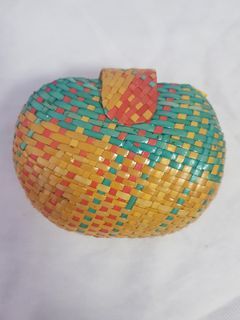 Woven Yellow Clutch/ Shoulder Bag (with bits of light blue and orange) A078