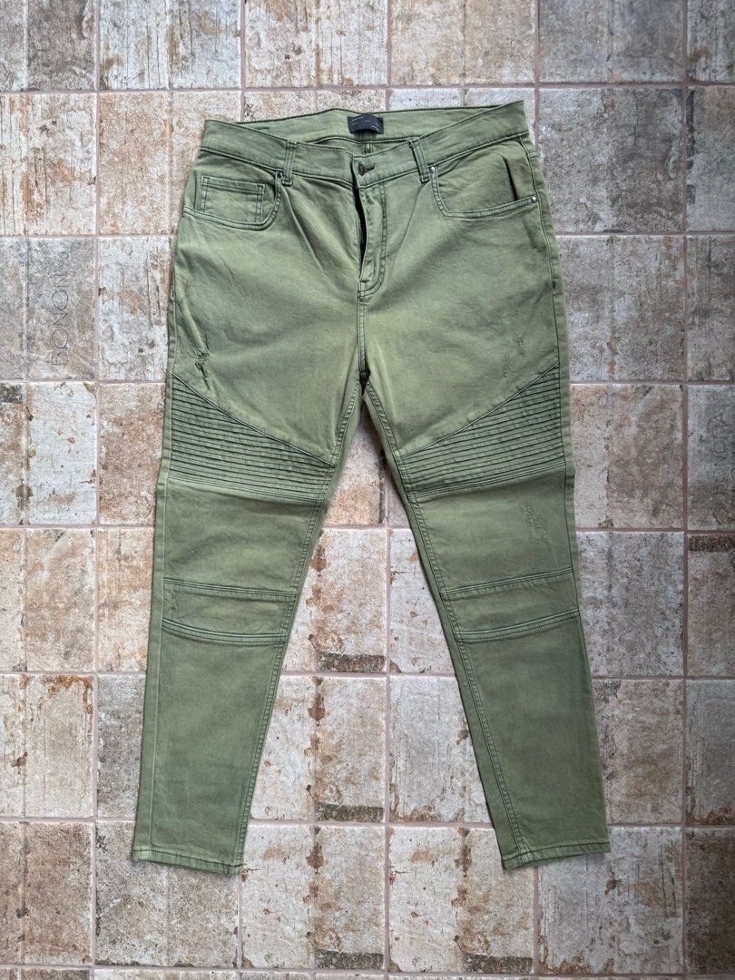 Green biker jeans shop