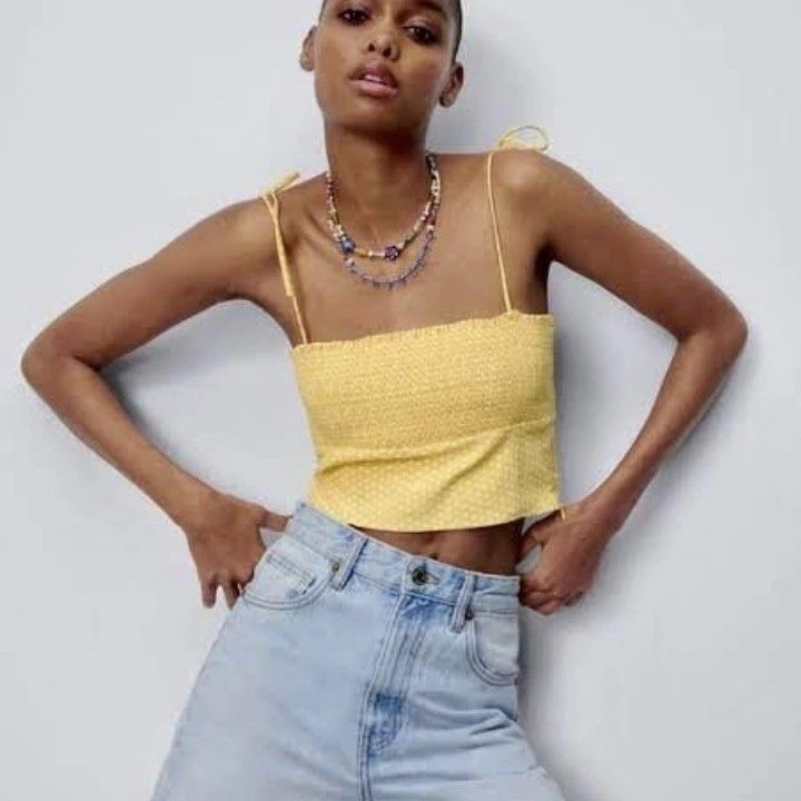Yellow polka dot top zara store