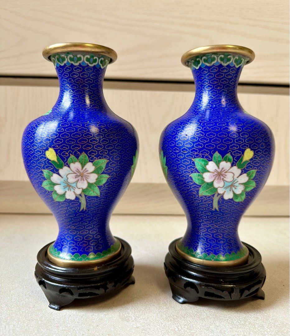 大珍品・琉璃製・景泰藍・琺瑯彩・花鳥紋・花瓶』・置物・古賞物