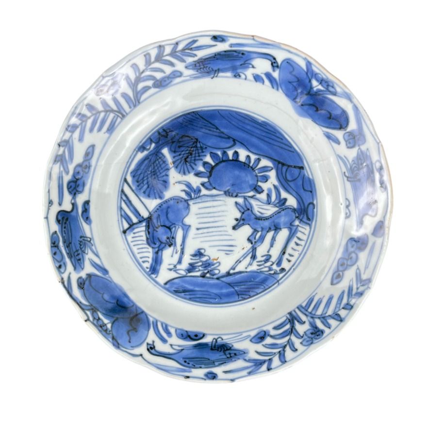 明代万历青花双鹿纹盘Antique 16C Chinese Porcelain Ming Wanli (1572 
