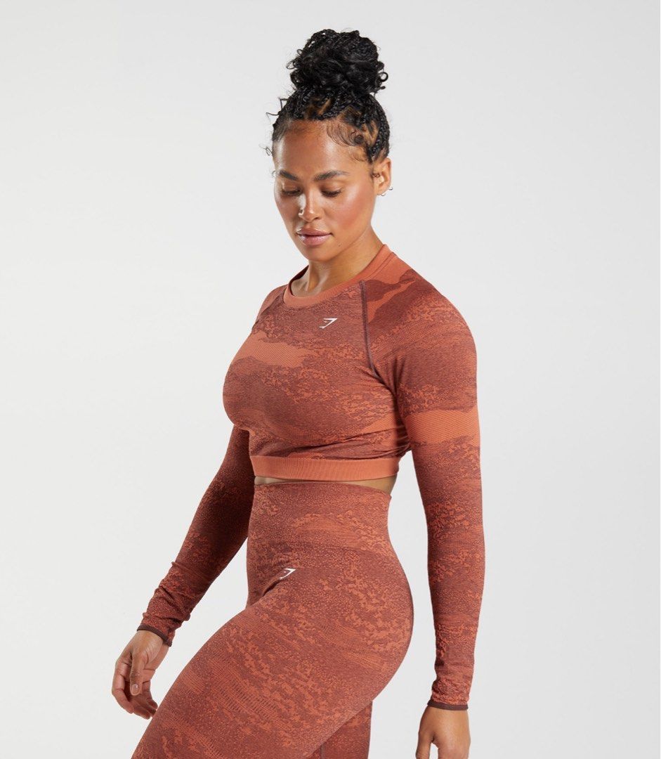 GYMSHARK Adapt Camo Seamless Lace Up Back Top, Women's Fashion