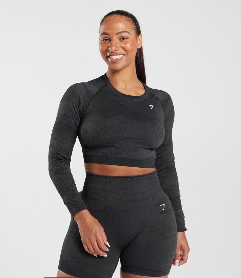 GYMSHARK Adapt Camo Seamless Lace Up Back Top, Women's Fashion