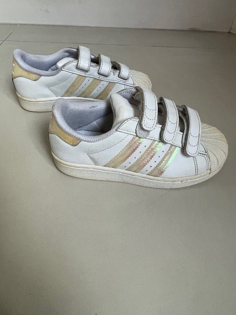 ADIDAS Sneakers Shoes School White Iridescent Holographic US Size 12.5 Baby Toddler Kids Children