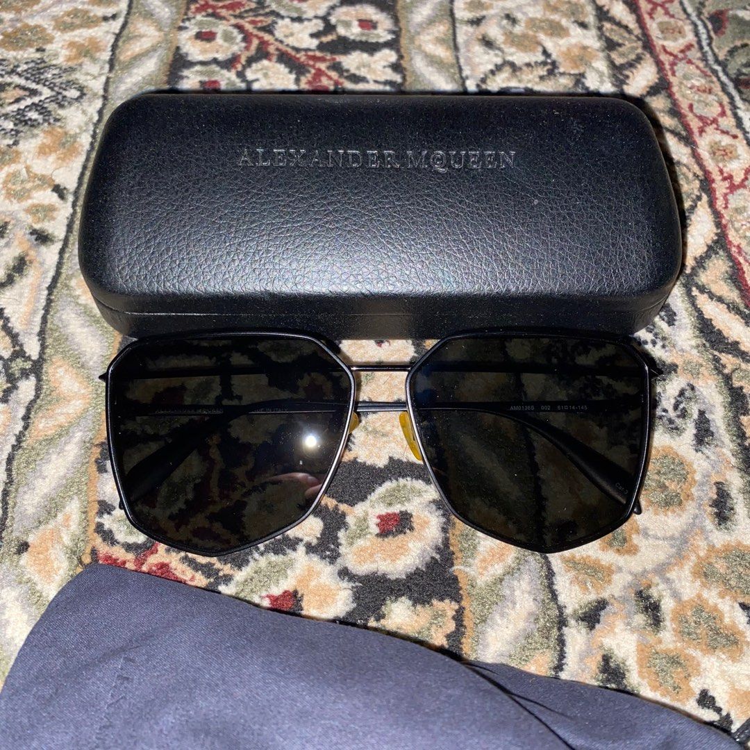 Alexander McQueen Piercing Shield Metal Sunglasses Aviators in Black Dark Gray