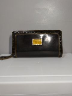 Anna Sui Black Patent Leather Vintage Design Diamonds Genuine Leather Long Wallet Card Holder