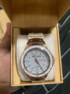 Anne Klein Consider it Collection Rose Gold Round Watch With White Rubber Band. 