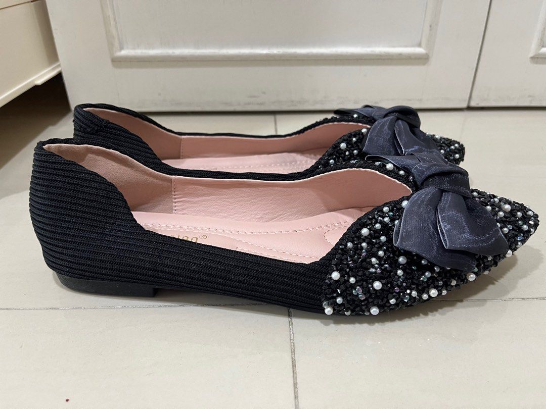Black beaded flats hotsell