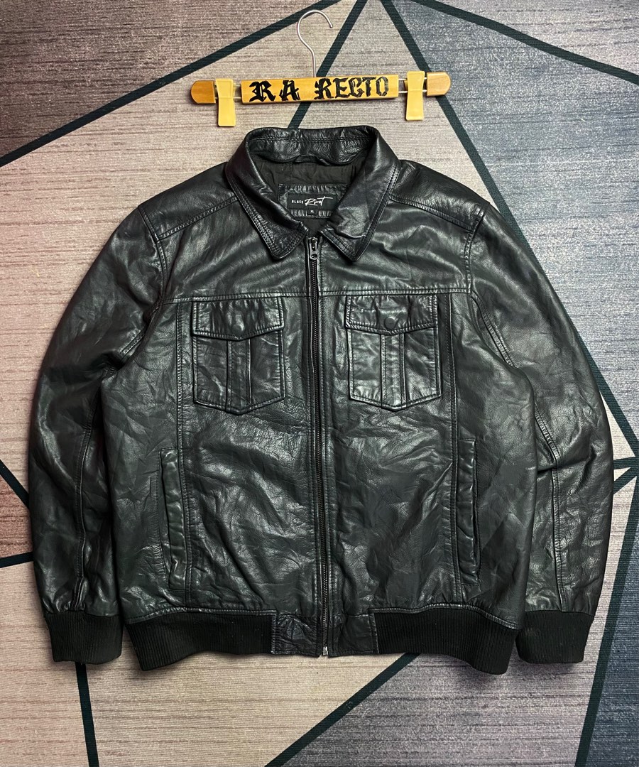 Black Leather Bike Leather Jackets With Skulls, Rivets, And