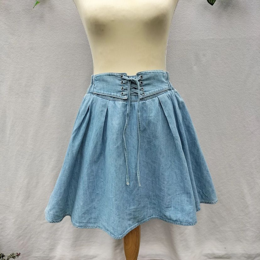 Amazon.com: Denim Skirt Women Short Skirt Jean Raw Hem Frayed Elastic Mid  Waist Casual Mini Skirts Mid Blue S. : Clothing, Shoes & Jewelry