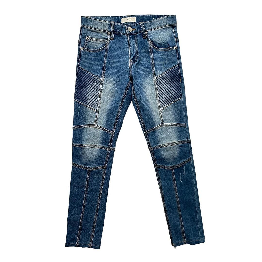 DENIM SHARP Men Biker Skinny Fit Blue Wash Distressed Jeans (29)