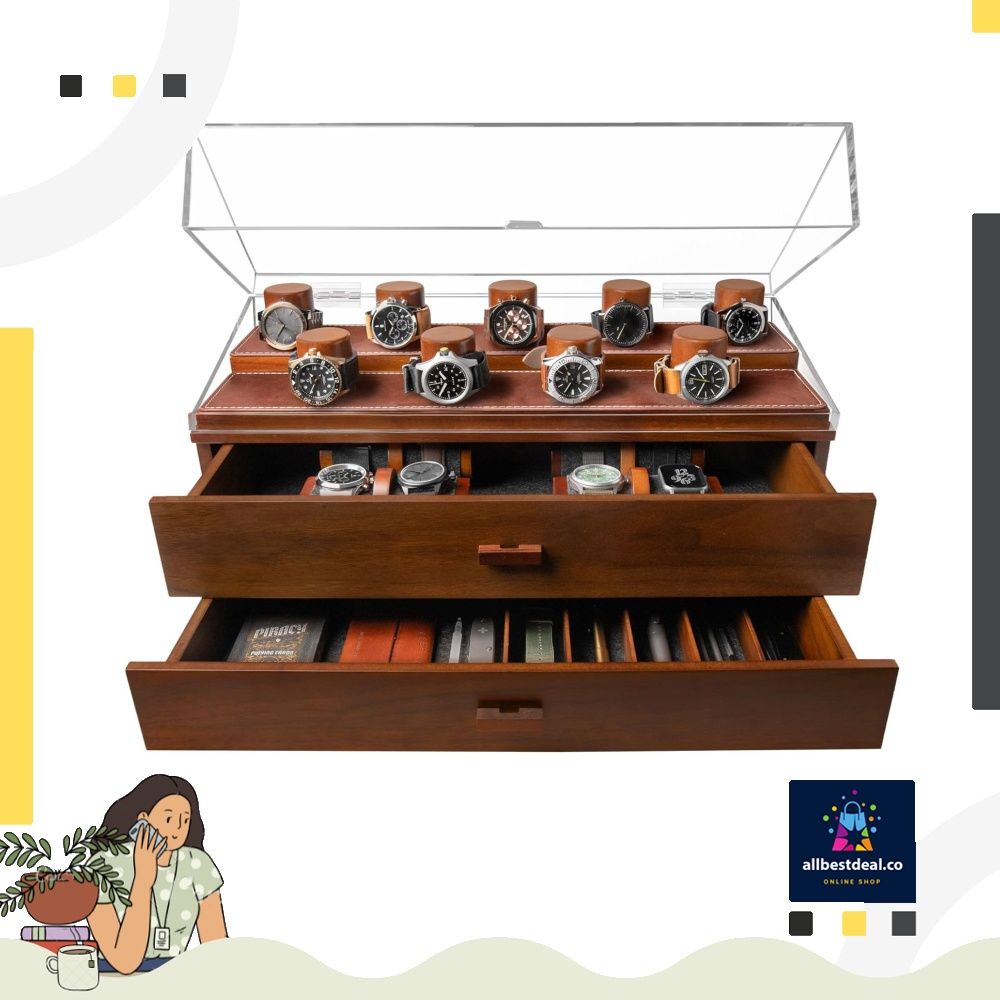 Elevate Your Watch Collection with The Legacy Premium Watch Display Case for 17 Watches Easy Access Huge Drawers Leather Lining Wooden Mens