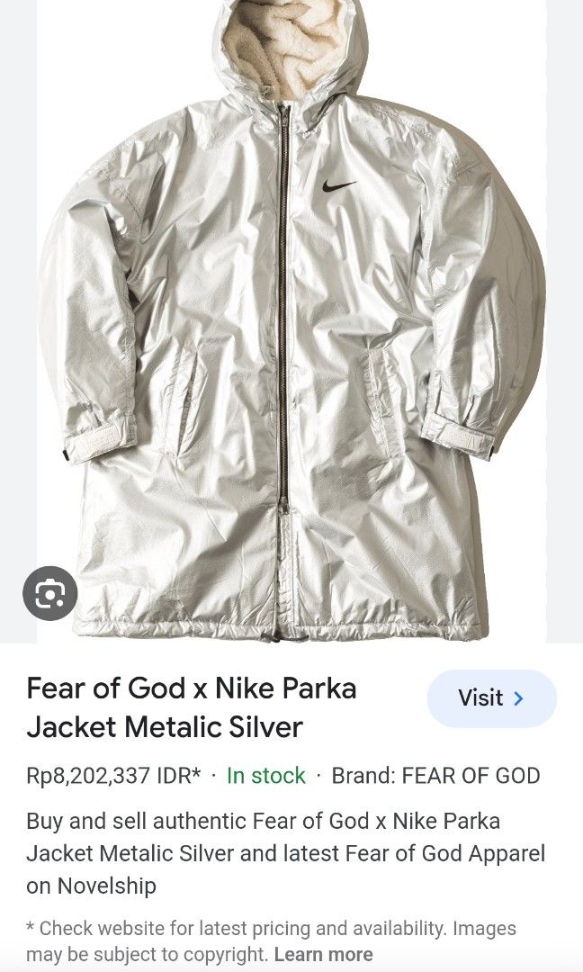 Fear of god x nike parka deals jacket metallic silver