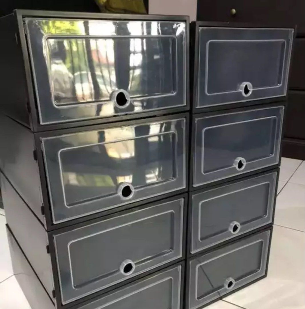 Foldable Shoe Box Organizer (Category: Storage Boxes & Baskets) located in Quezon City. Submitted by fleamrkt (Listing ID 1287687480, Image 3). Description: DIY Foldable corrugated hard plastic Waterproof, durable, and stackable Drawer case pull-hole design Easy to use .