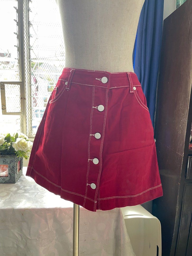 Red denim skirt forever 21 outlet
