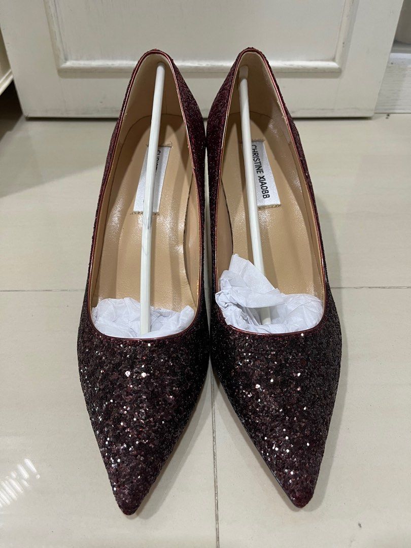 Maroon glitter heels shop