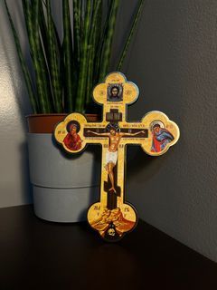 Greek Russian Orthodox Crucifix Icon print on Wood