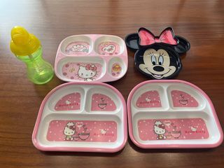 Hello Kitty and Disney Minnie Toddler Plates and Nuby Tumbler Set