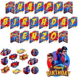 Henry Danger Theme Birthday Party Banner Cupcake Cake Topper Decoration Personalized