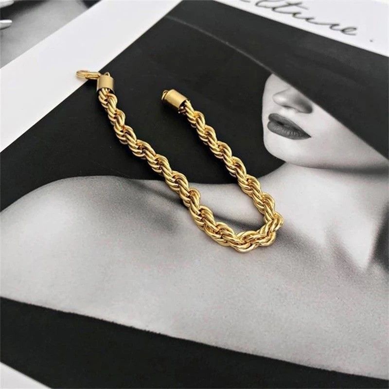 Hip hop Unisex 18K Gold Plated Twisted Rope Chain Necklace and Bracelet