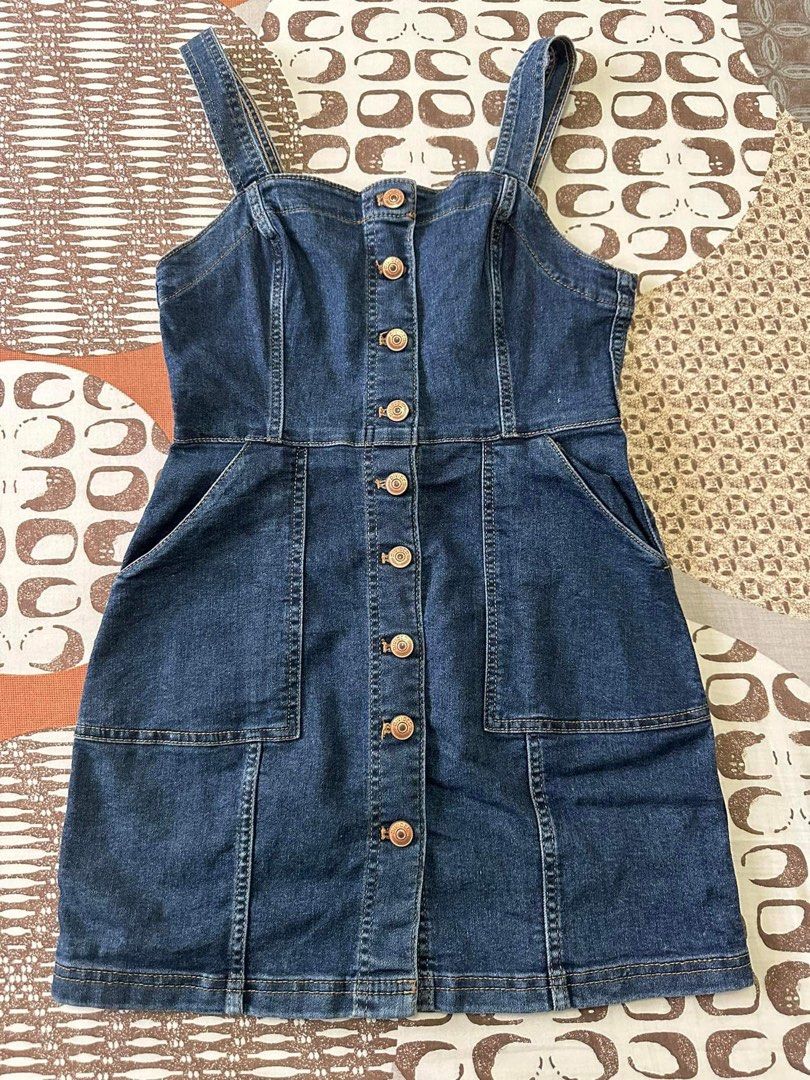 h&m denim jumper dress H&M | Dresses | Hm Denim Button Front Overall Jumper Dress Size 6