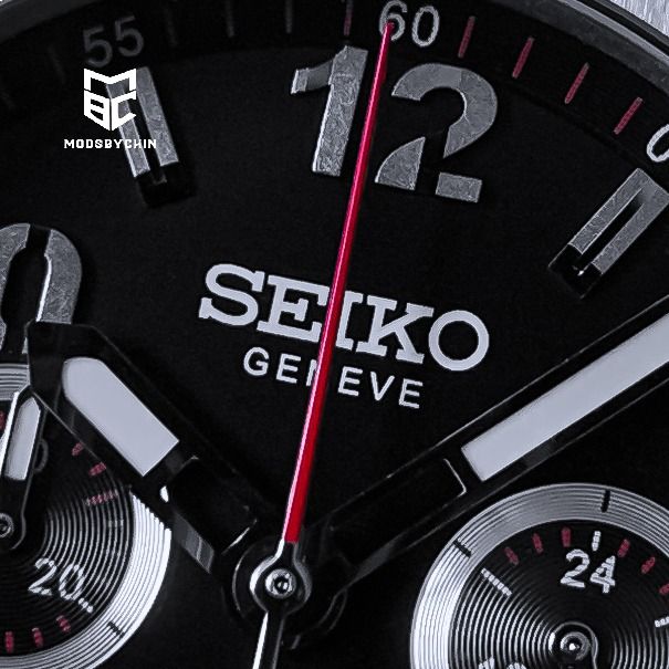 Seiko Big Bang Chronograph Black Silver Mod, Men's Fashion