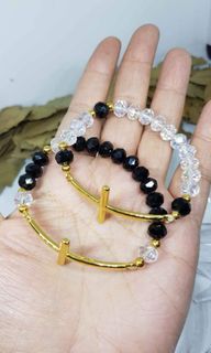 Made in USA crystals black & white couple rosary bracelet