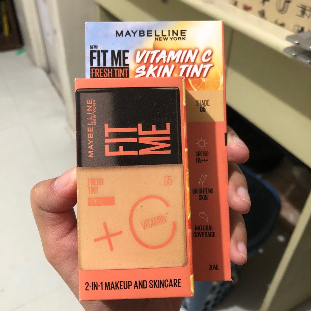 Maybelline Fit Me Tinted Sunscreen (Category: Makeup) located in Quezon City. Submitted by mynameisdanille (Listing ID 1287813821, Image 1). Description: Authentic Maybelline Fit Me Tinted Sunscreen (Fresh Tint: Shade 05) Vitamin C Skin Tint Brand New Bought from Watsons With original box and price tag.