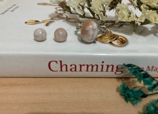 Natural Sakura Agate Earrings and Ring Set