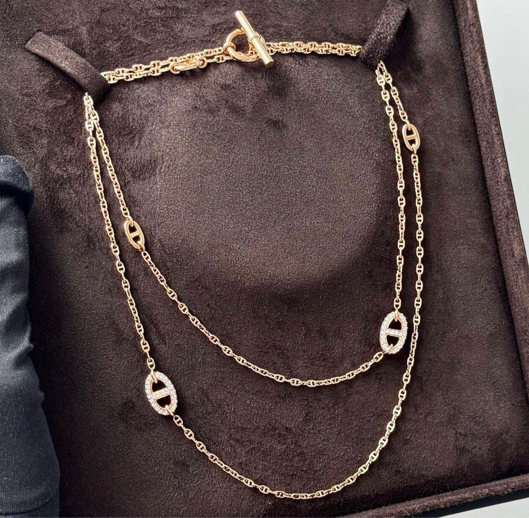 NEW Hermes Sautoir Farandole 80 Necklace Rose gold Diamonds