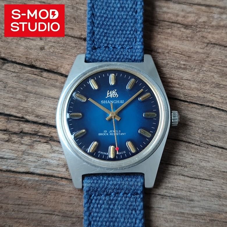 Shanghai Vintage Watch 36mm Manual Winding Blue Dial Gold Index