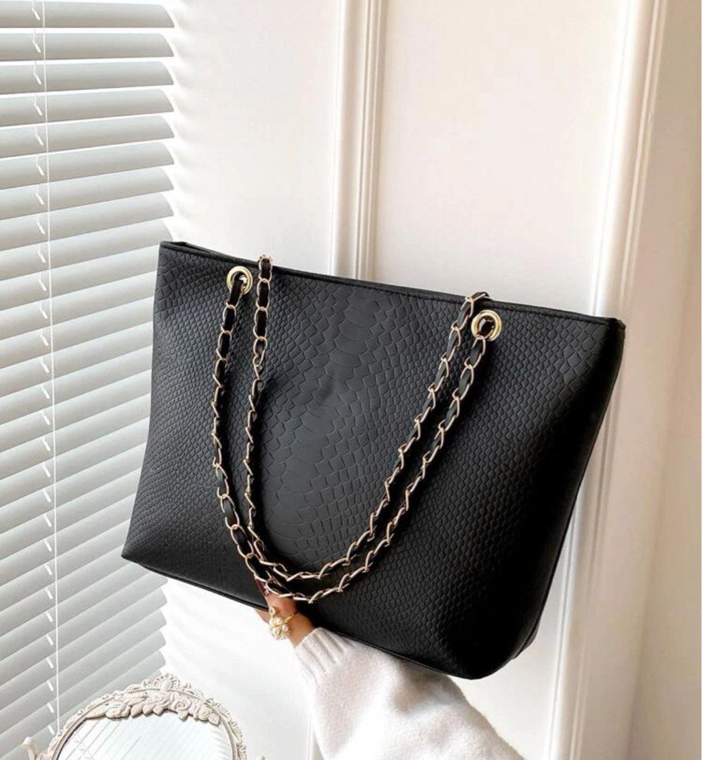 SHEIN leather tote bag with chain straps