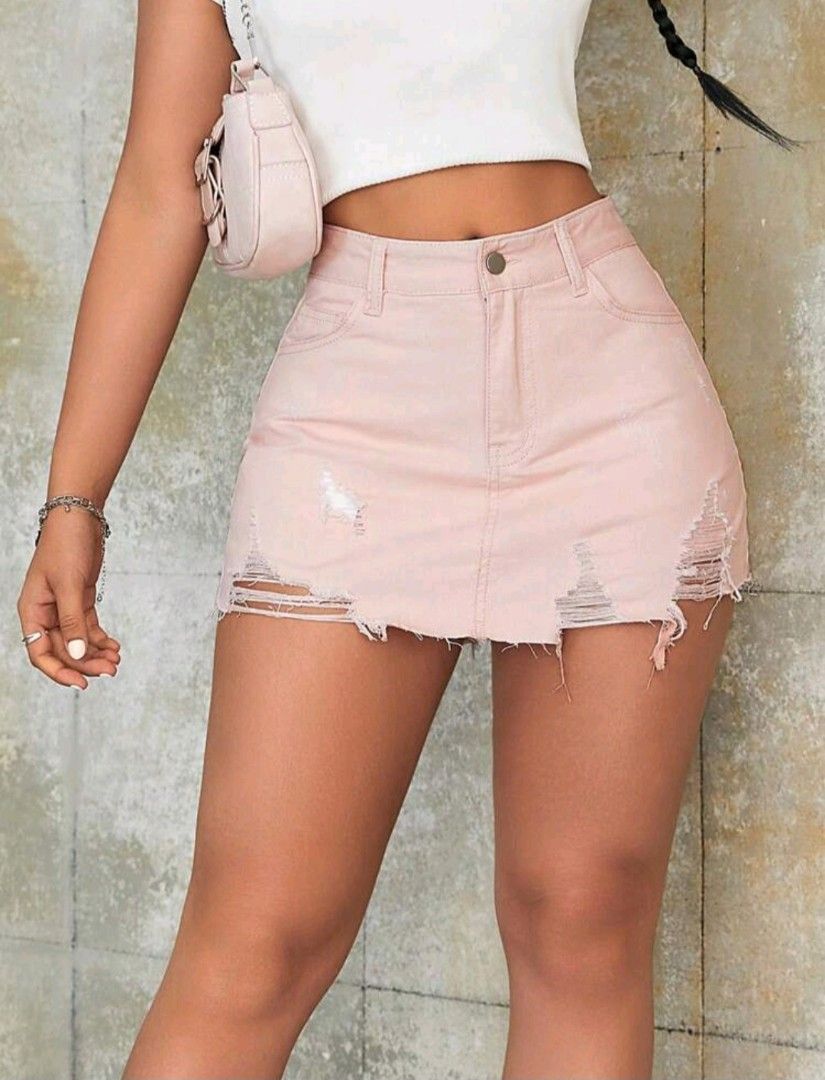 Pink denim skirt 90s cheap