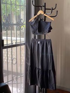 Black Terno Crop Top Halter and Maxi Skirt