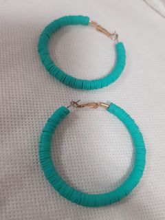 GREAT FOR THE BEACH: IMPORTED Turquoise-colored Earrings - flat beads (comes in hot pink too!) - A010