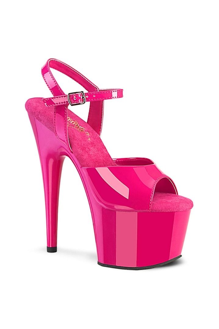 US 7 Women s Authentic Pleaser Shoes USA Adore 709 Fuchsia Hot Pink Patent 7 Ankle Strap High Heel Stiletto Platform Peep Toe Sandals Brand New in Box Women s Fashion Footwear Heels on Carousell