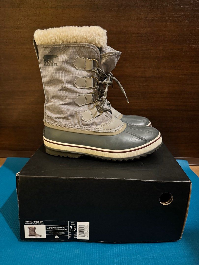 Used Sorel 1964 PAC NYLON waterproof snow boots GREY for men US7.5 Carousell