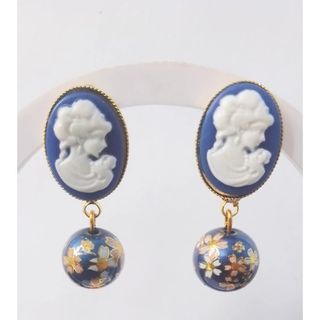 Victorian Blue Cloissone White Lady Cameo Dangling Stud Fashion Jewelry Earrings