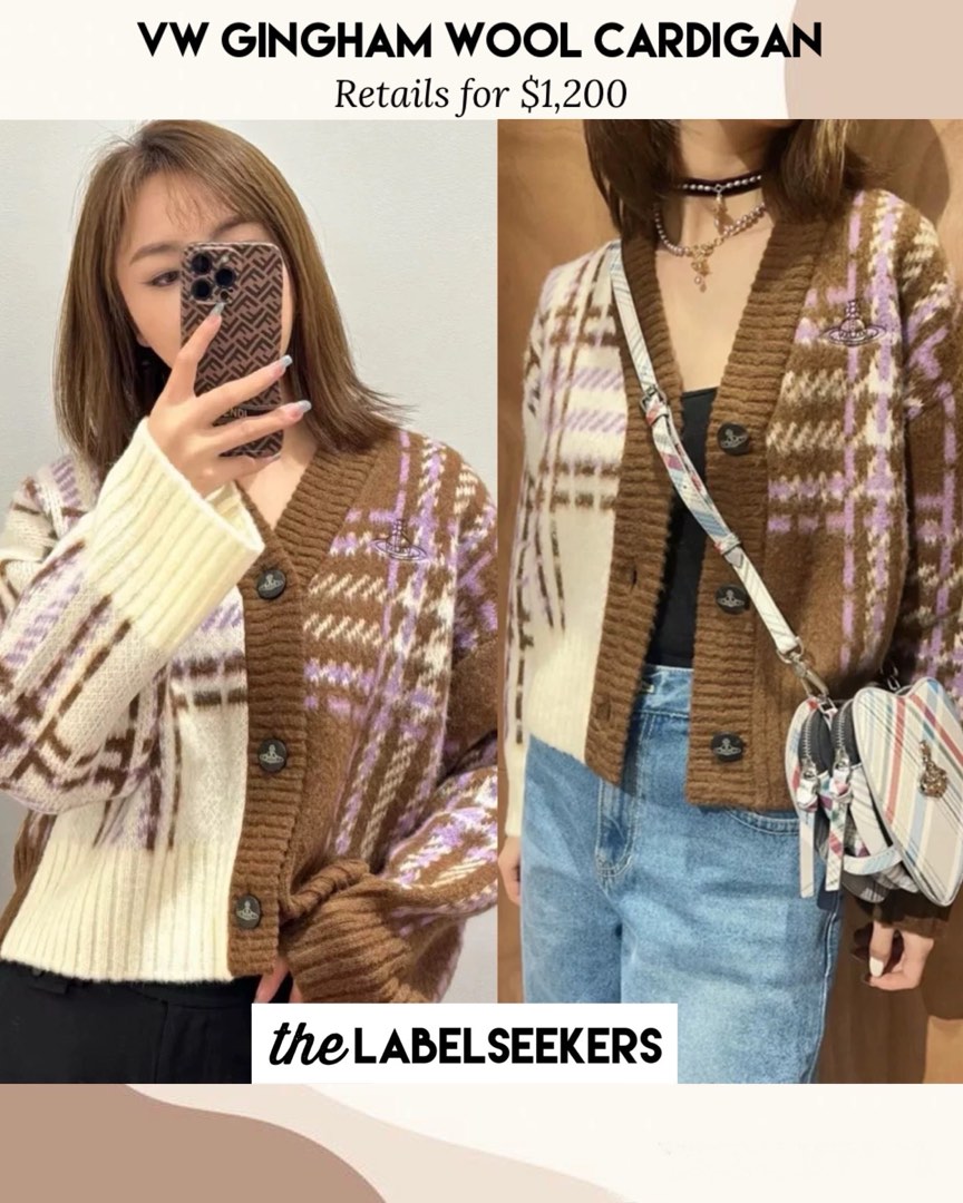 Vivienne Westwood Gingham Checkered Wool Blend Cardigan Women s